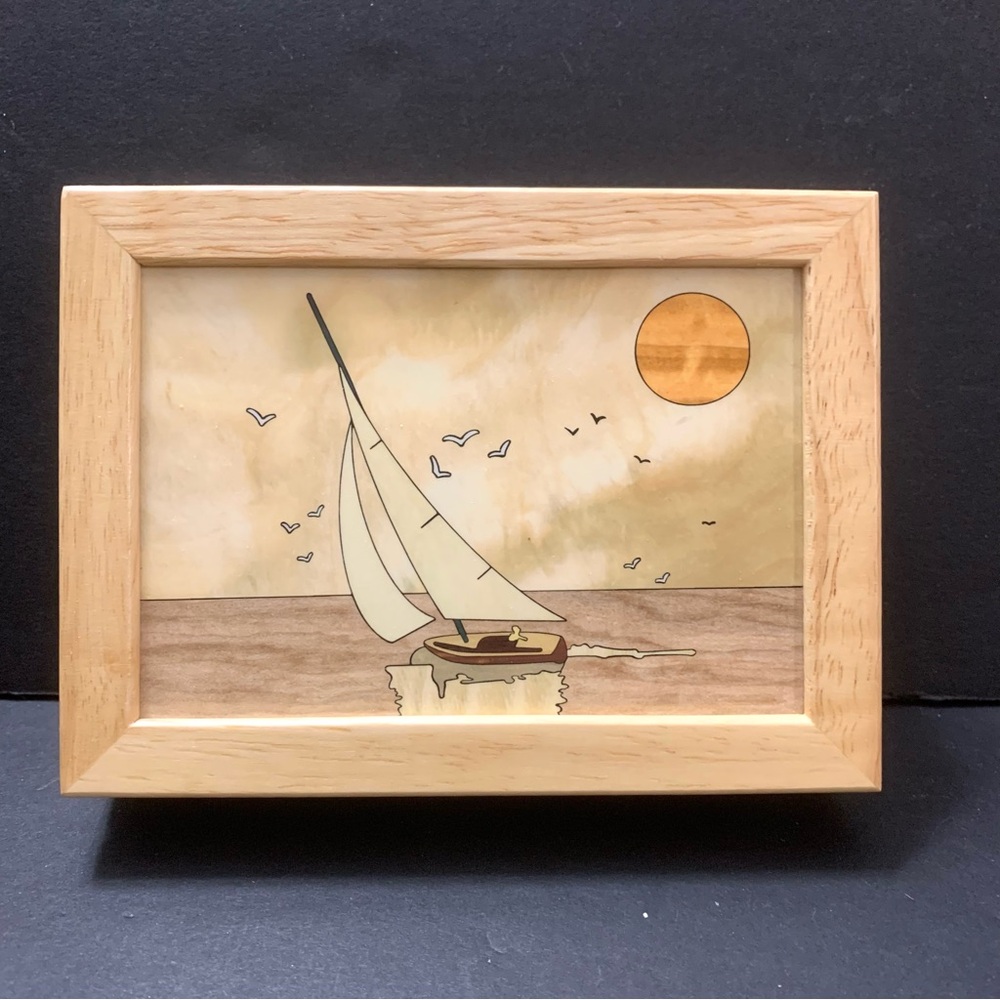 MarqArt Wood Box With ‘Full Sail’  Sailboat By Randy West Trinket Jewelry
